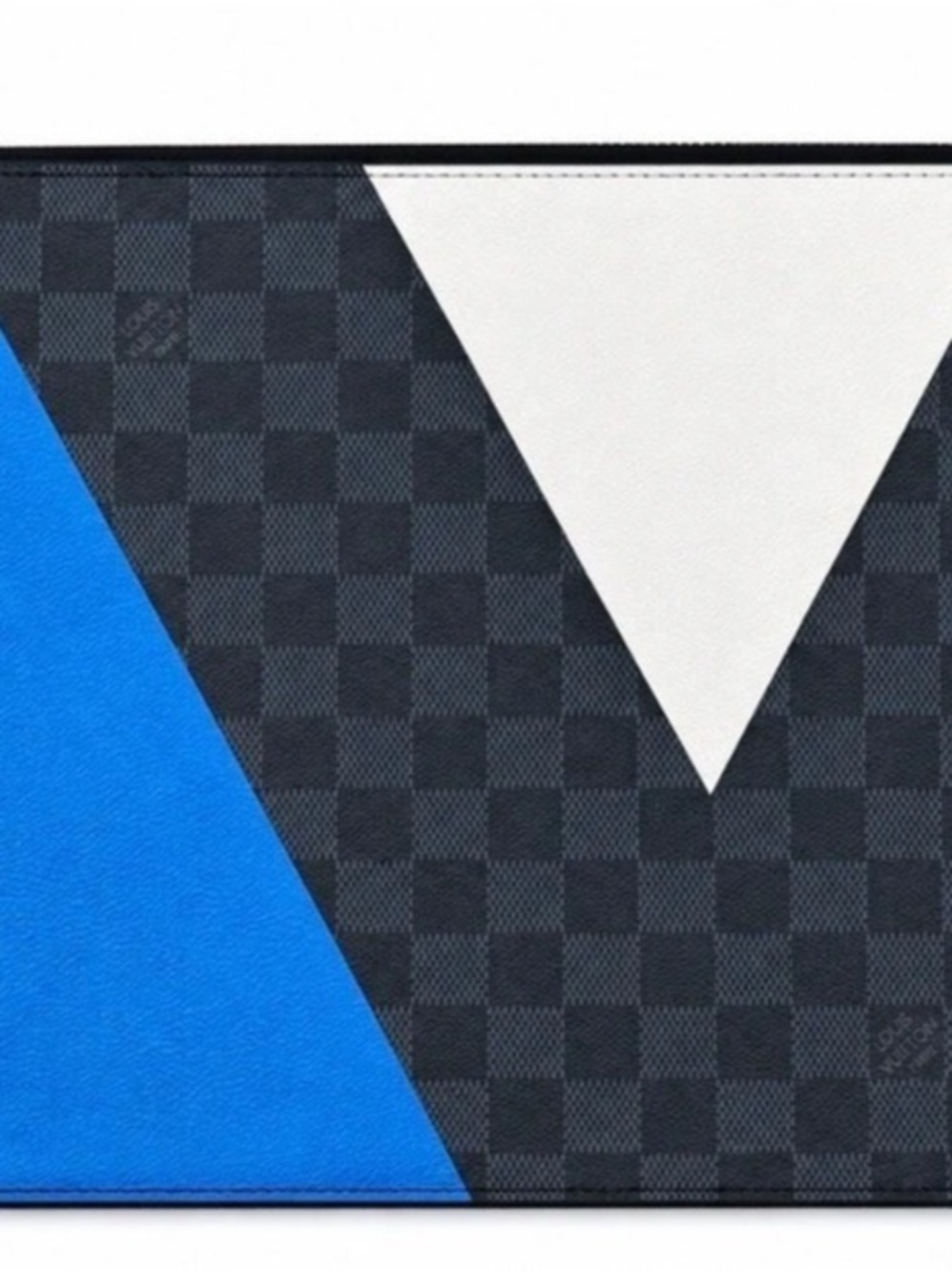 Color Block Checkered Pouch in Blue & Black